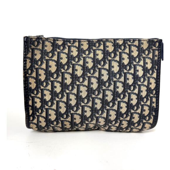 Christian Dior Blue Neutral Oblique Canvas Logo Monogram Cosmetic Makeup Pouch - Picture 1 of 8